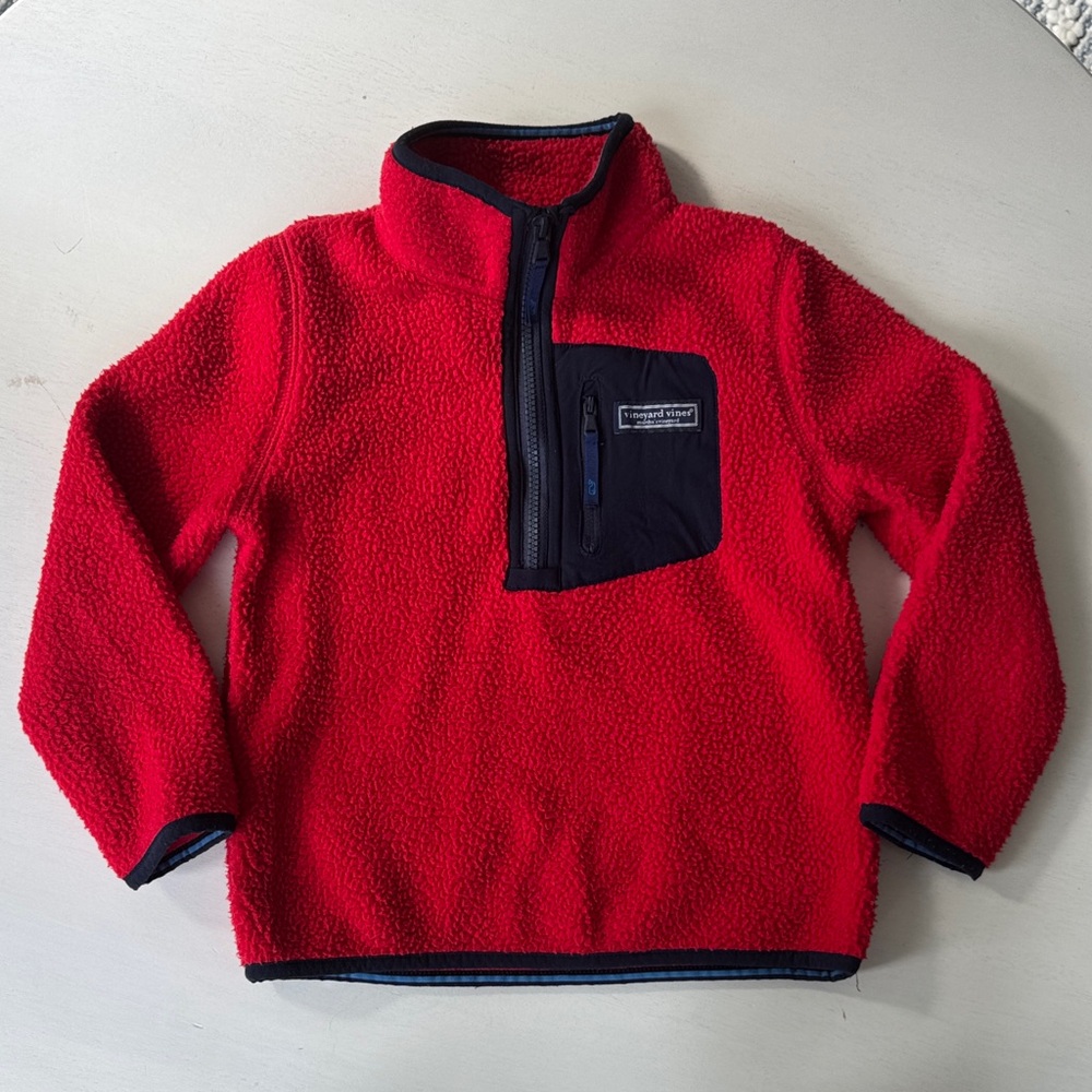 Vineyard Vines Kids Sherpa Fleece Hoodie in Red and Navy